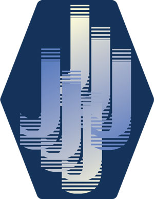 Discarded initials logo for Julia Janning's portfolio, featuring J's diagonally repeating on a blue background
