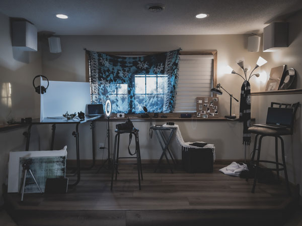 Cluttered photography studio 
